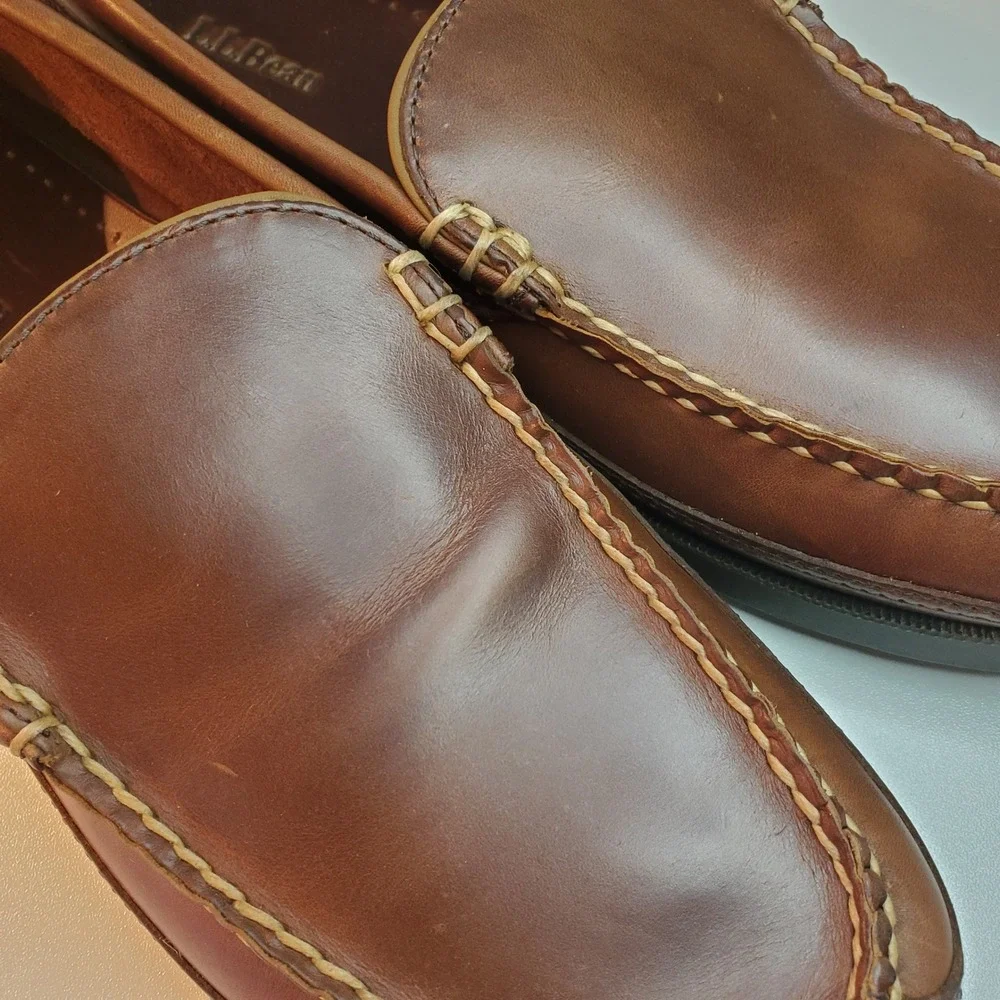LL Bean Mens Handsewn Moccasins Brown Leather Loafers Slip On Shoes 11 D 299805